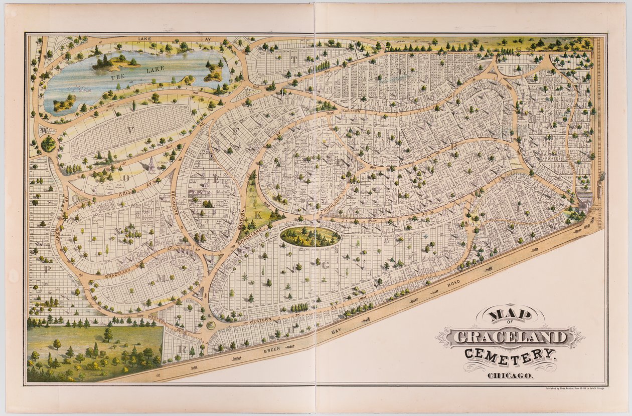 ग्रेस्कलैंड कब्रिस्तान का नक्शा, c.1875 द्वारा अमेरिकी स्कूल