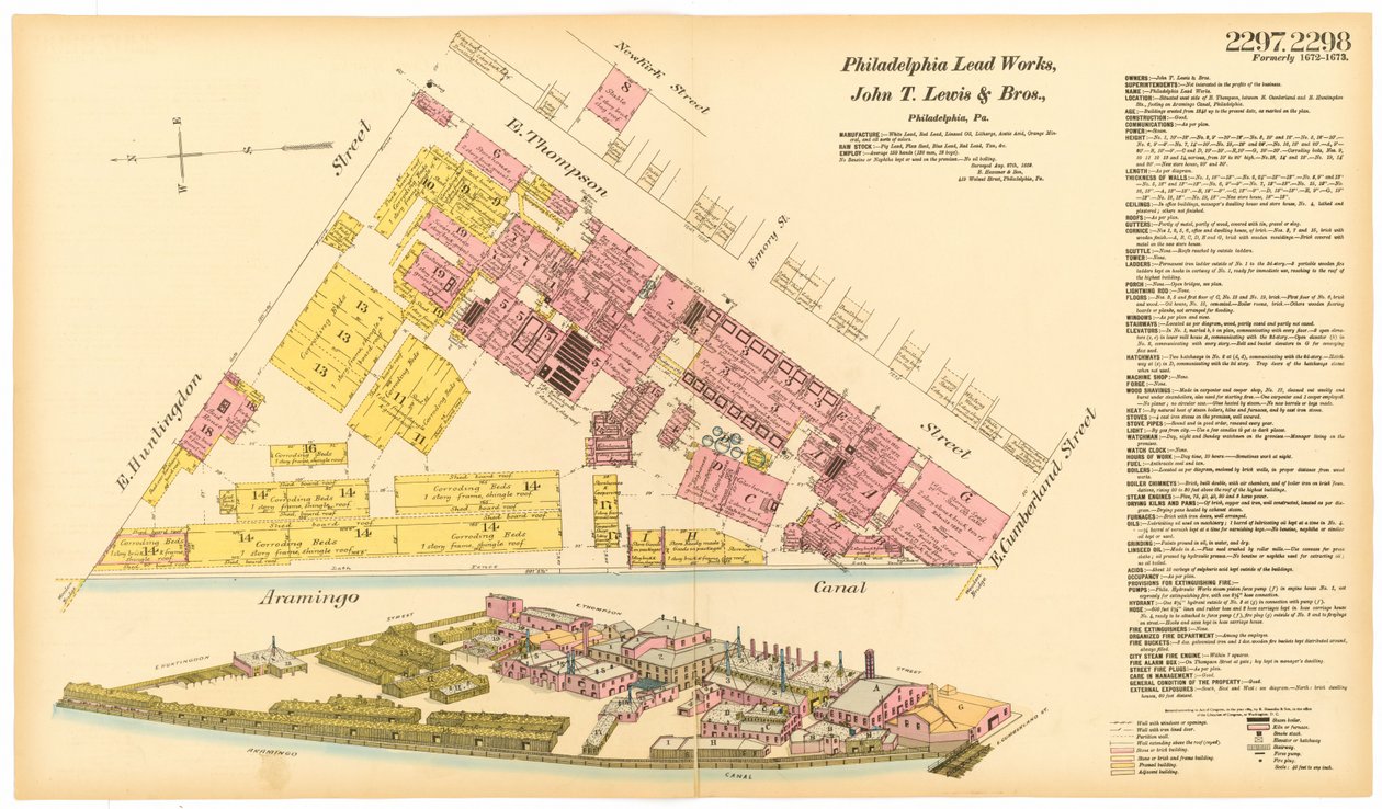 फिलाडेल्फिया लीड वर्क्स का नक्शा, 1889 द्वारा अमेरिकी स्कूल