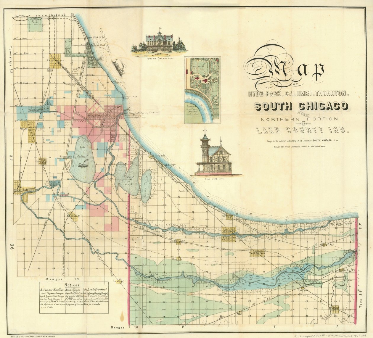 दक्षिण शिकागो का नक्शा, 1871 द्वारा अमेरिकी स्कूल