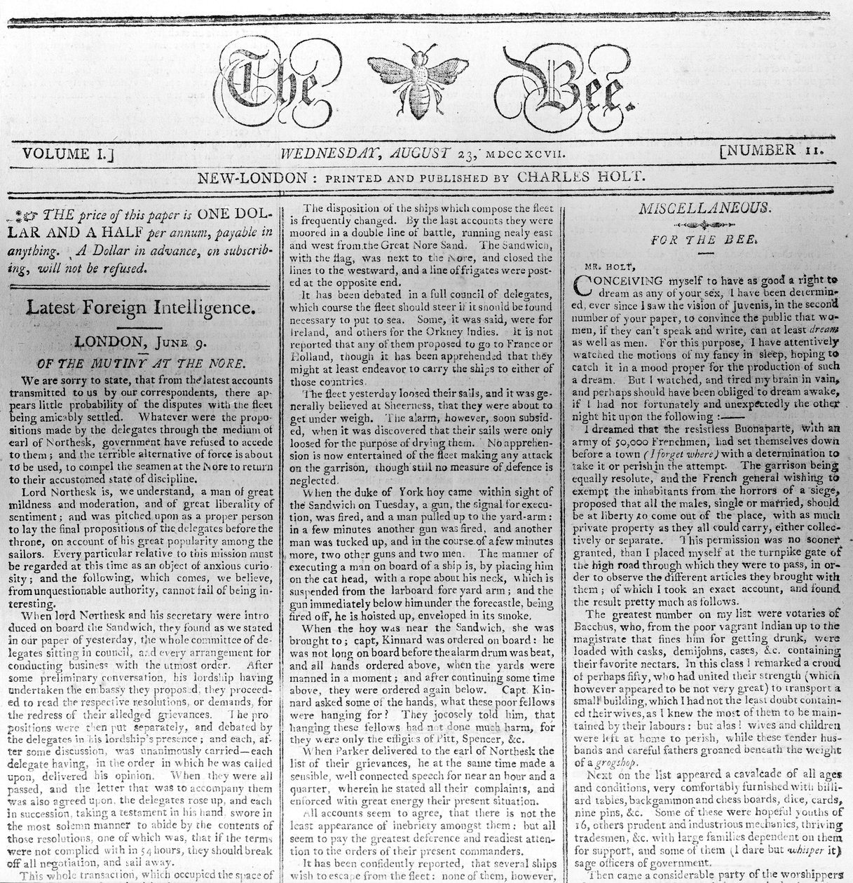 द बीड का मास्टहेड, 23 अगस्त 1797 को छपा (प्रिंट) द्वारा अमेरिकी स्कूल