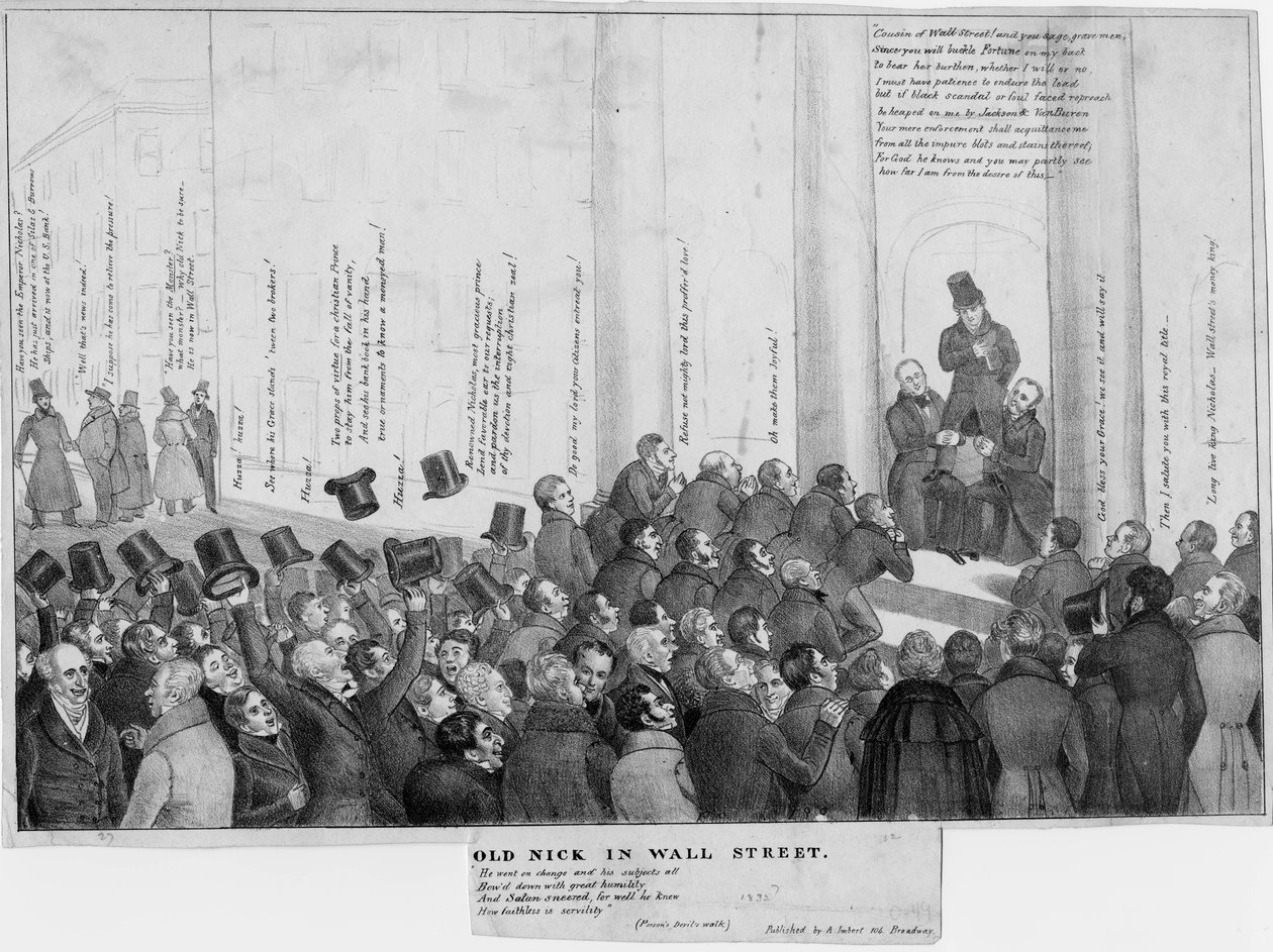 वॉल स्ट्रीट में पुराना निक, c.1832 द्वारा अमेरिकी स्कूल