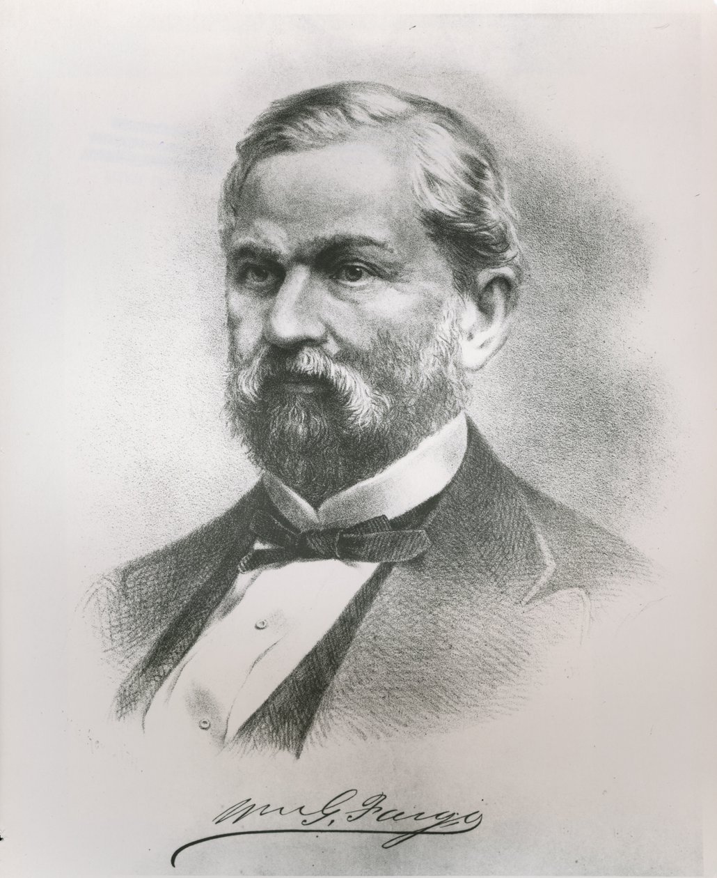वेल्स फ़ार्गो एंड कंपनी के सह-संस्थापक विलियम जॉर्ज फ़ार्गो (1818-81) का पोर्ट्रेट (लिथो) द्वारा अमेरिकी स्कूल