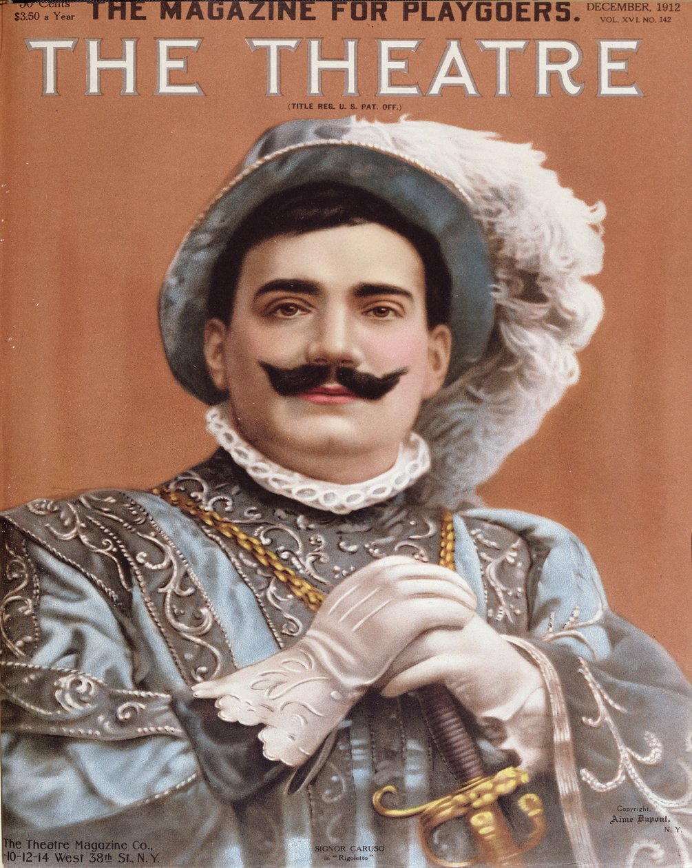पोस्टर को एनरिको कारुसो (1873-1921) को रिगोलेटो, 1912 के रूप में दर्शाया गया है द्वारा अमेरिकी स्कूल