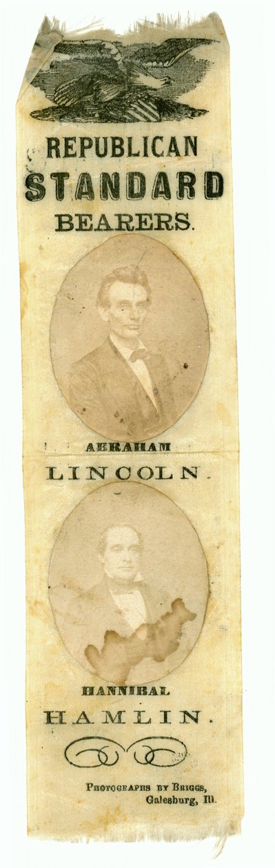 रिपब्लिकन स्टैंडर्ड बियरर, अब्राहम लिंकन और हैनिबल हैमलिन, 1860 (मुद्रित कपड़ा) द्वारा अमेरिकी स्कूल