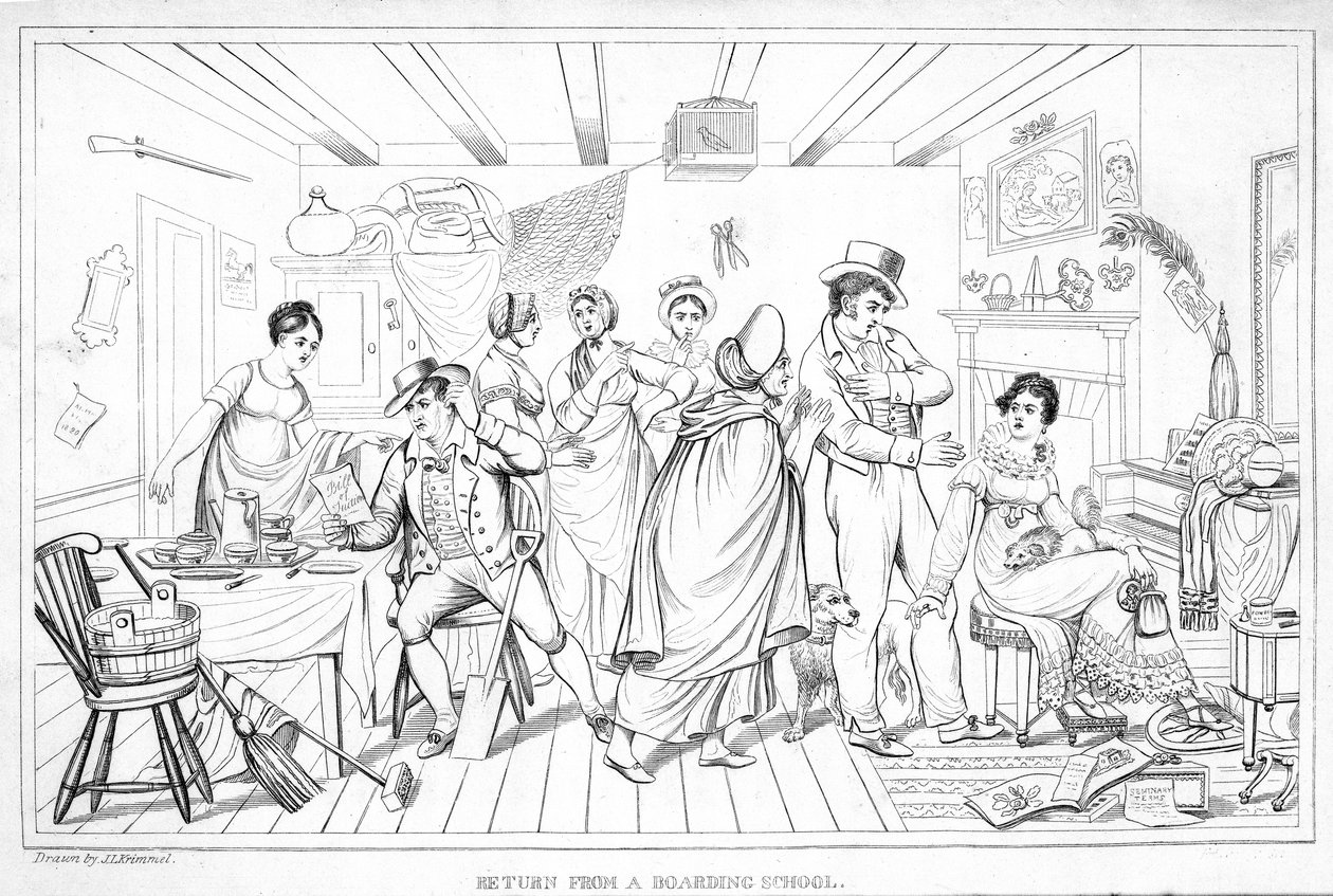 बोर्डिंग स्कूल से वापसी, विवेचनात्मक पत्रिका से, v.2।, 1820 (257118 देखें) द्वारा अमेरिकी स्कूल