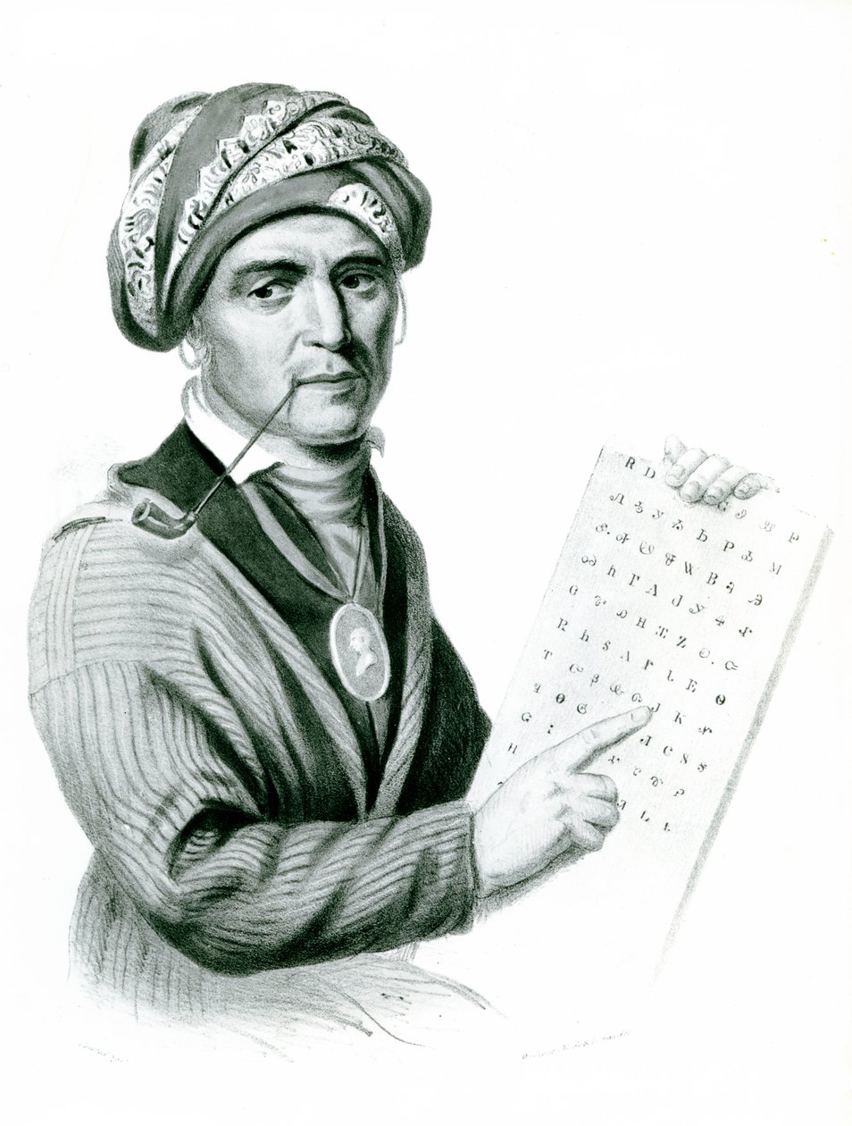 से कुओ याह (सेक्वॉय), भारतीय वर्णमाला के आविष्कारक, 1836 (b: w photo) द्वारा अमेरिकी स्कूल