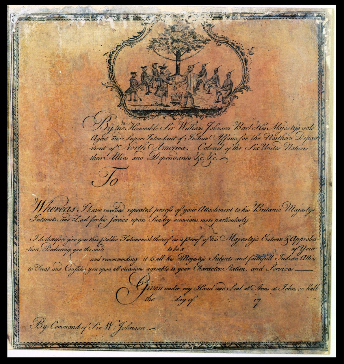 सर विलियम जॉनसन (1715-74) भारतीय प्रशंसापत्र, c.1770 (192704 भी देखें) द्वारा अमेरिकी स्कूल