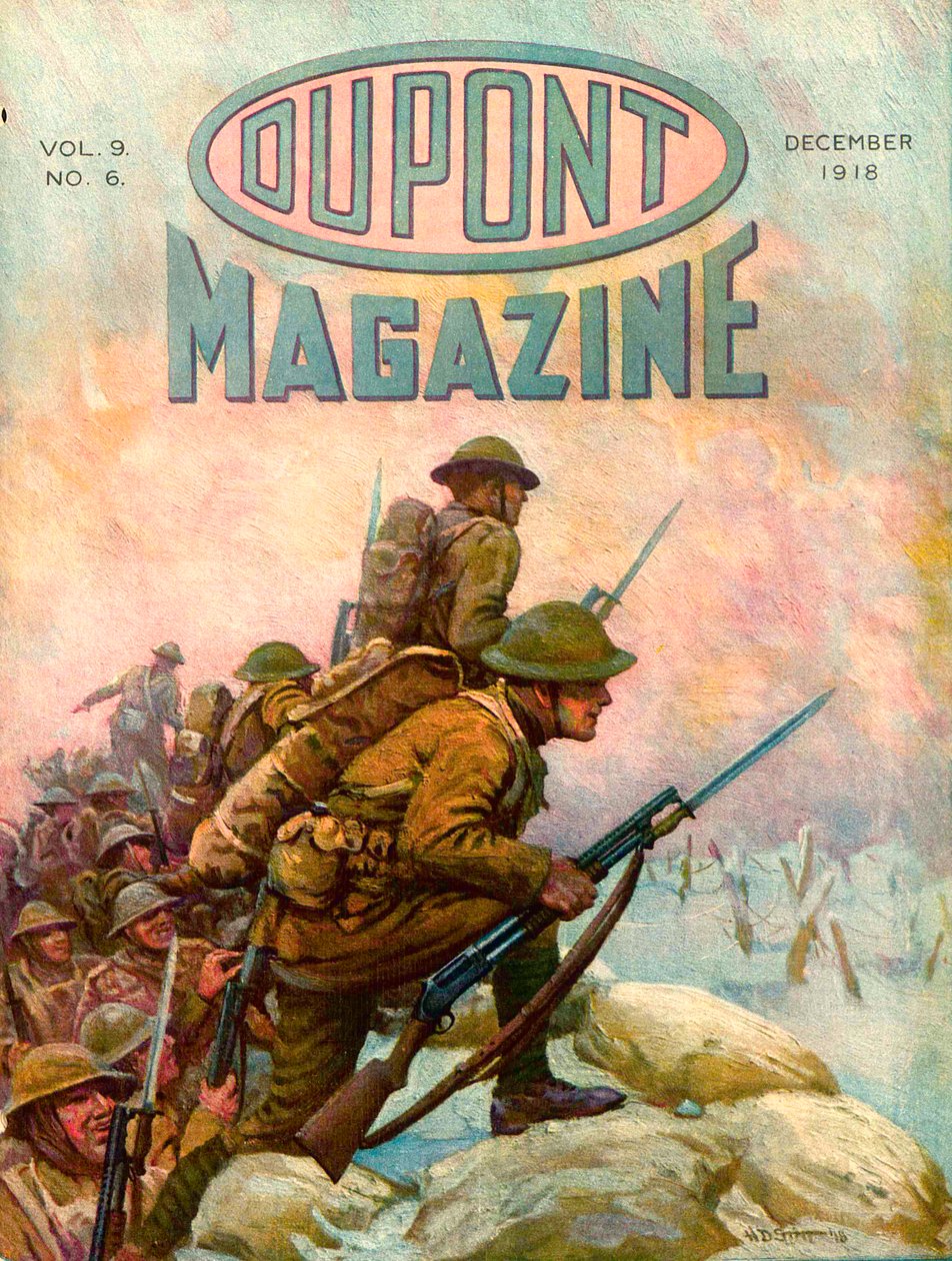 ट्रेंच में सैनिक, ड्यूपॉन्ट पत्रिका के सामने का कवर, दिसंबर 1918 द्वारा अमेरिकी स्कूल