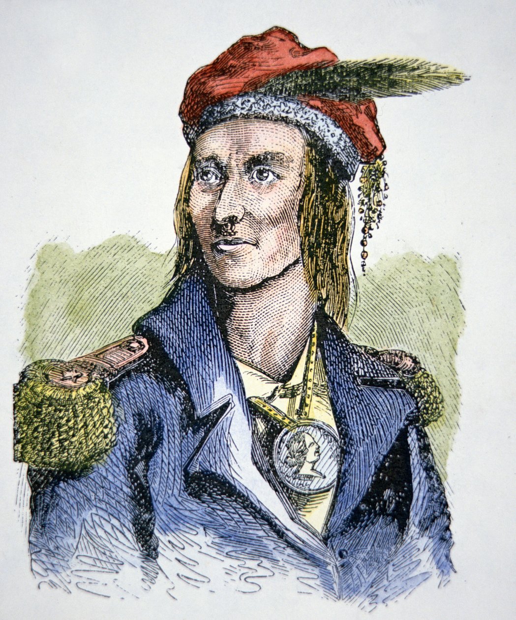 टेकुमसेह (1768-1813) (रंगीन उत्कीर्णन) द्वारा अमेरिकी स्कूल