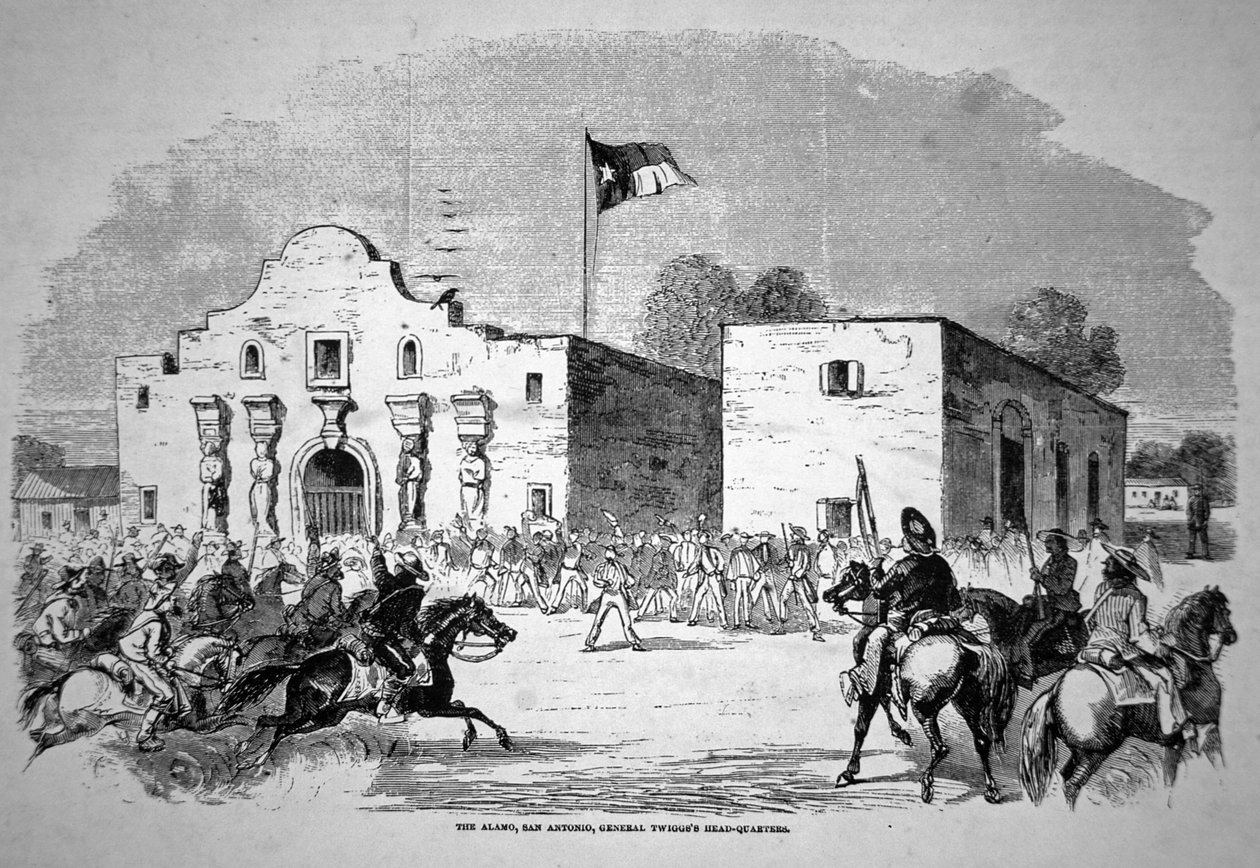सैन एंटोनियो में अलामो किला, फेडरल जनरल ट्विग्स का मुख्यालय (1790-1862) (लिथो) द्वारा अमेरिकी स्कूल