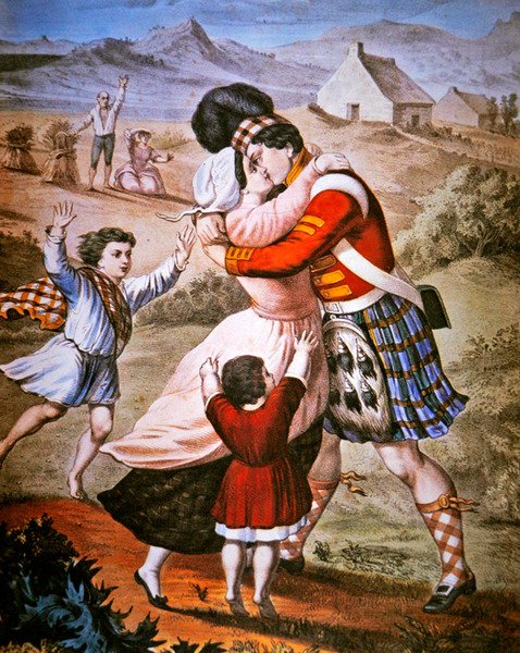 द हाइलैंडर्स रिटर्न, क्यूरियर एंड इवेस (कलर लिथो) द्वारा प्रकाशित द्वारा अमेरिकी स्कूल
