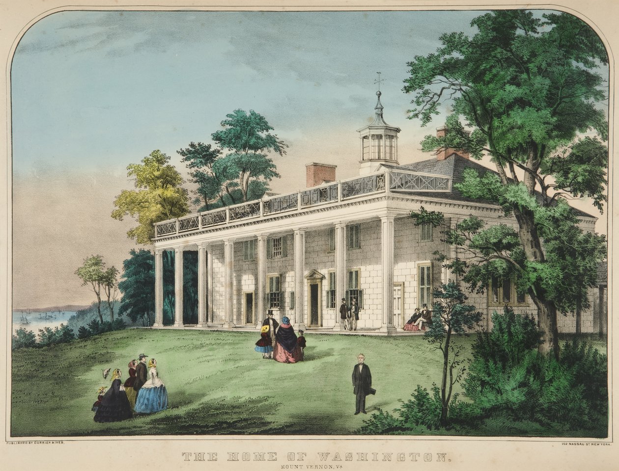 वाशिंगटन का घर, माउंट वर्नोन, वीए, पब। c.1857 (कलर लिथो) द्वारा अमेरिकी स्कूल