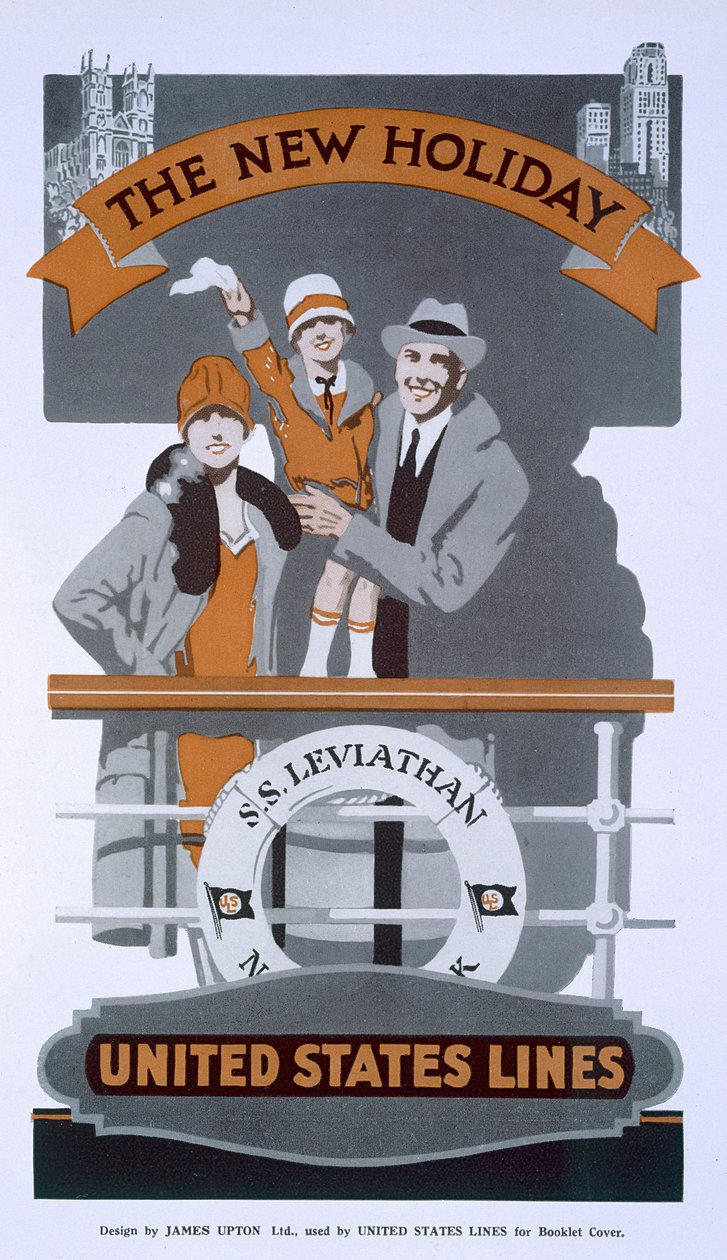 द न्यू हॉलिडे, यूनाइटेड स्टेट्स लाइन्स, एसएस लेविथान, 1920 के दशक का विज्ञापन द्वारा अमेरिकी स्कूल