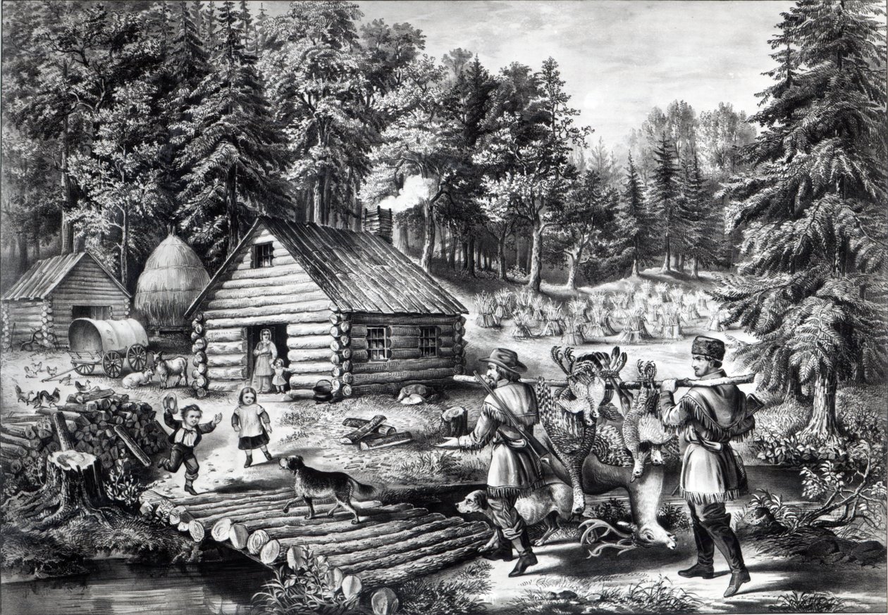 वेस्टर्न फ्रंटियर पर पायनियर होम, पब। क्यूरियर und Ives द्वारा, 1867 द्वारा अमेरिकी स्कूल
