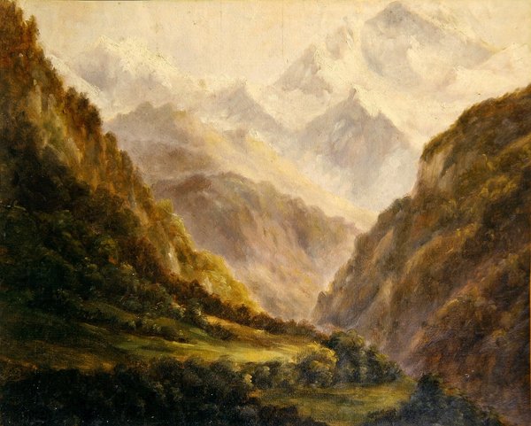 द रॉकीज, c.1870 (कागज पर तेल) द्वारा अमेरिकी स्कूल