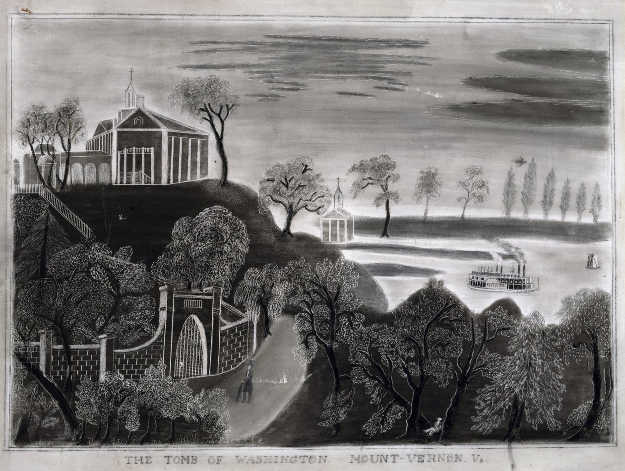 1807 के बाद वाशिंगटन का पर्वत, वर्नोन, Va।, (सैंडपेपर पर ग्रेफाइट) द्वारा अमेरिकी स्कूल