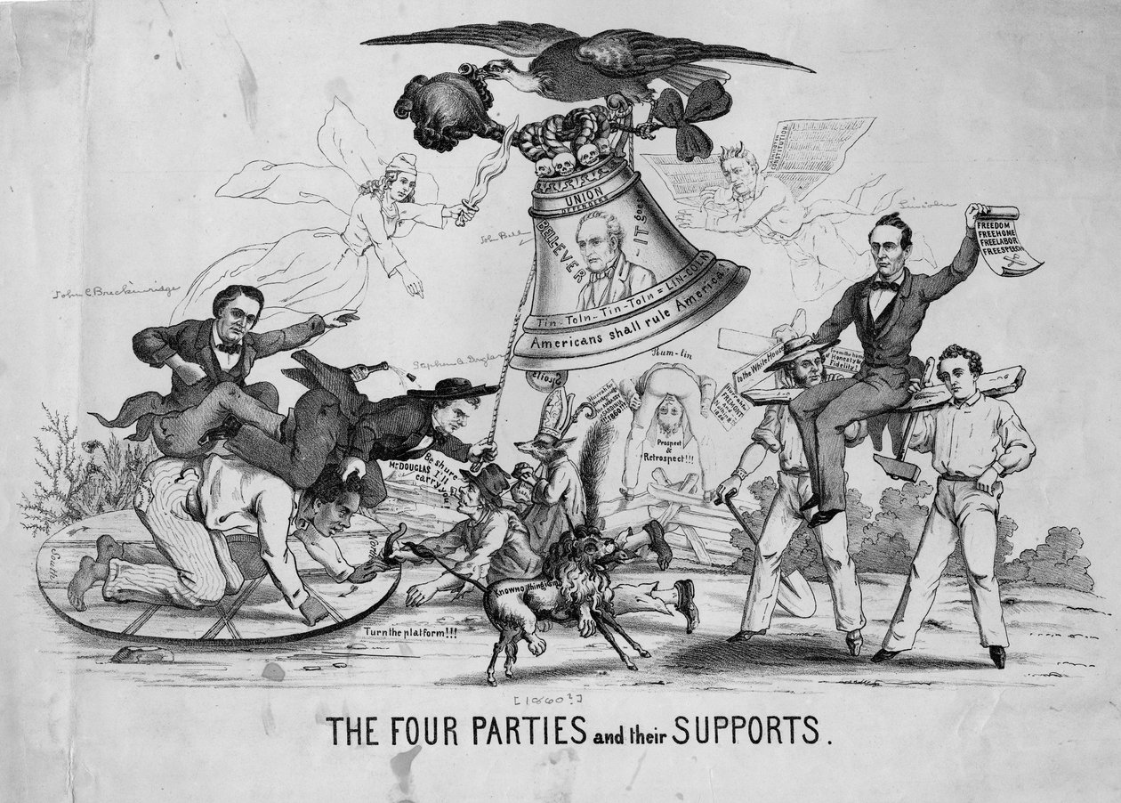 चार दलों और उनके समर्थन, c.1860 द्वारा अमेरिकी स्कूल