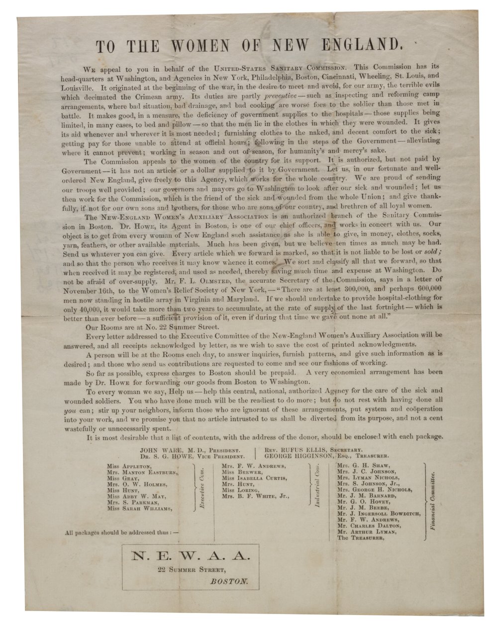 न्यू इंग्लैंड की महिलाओं को (परिपत्र पत्र), c.1862-1865 द्वारा अमेरिकी स्कूल