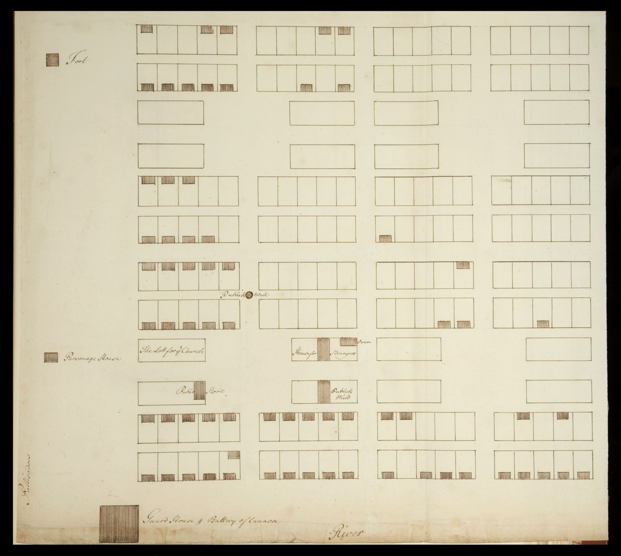 सवाना की नगर योजना, c.1733 (कागज पर कलम और स्याही) द्वारा अमेरिकी स्कूल