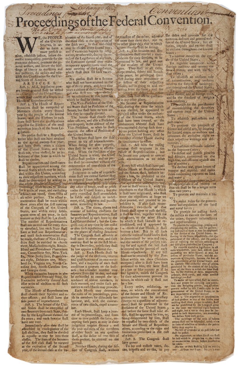 अमेरिकी संविधान, c.10th सितंबर 1787 (जीएलसी 696084 देखें) द्वारा अमेरिकी स्कूल