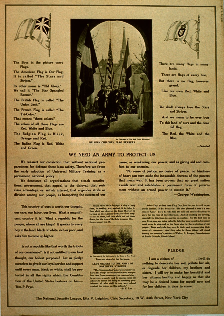 हमें राष्ट्रीय सुरक्षा लीग, c.1914-18 से प्रचार के लिए एक सेना की आवश्यकता है द्वारा अमेरिकी स्कूल