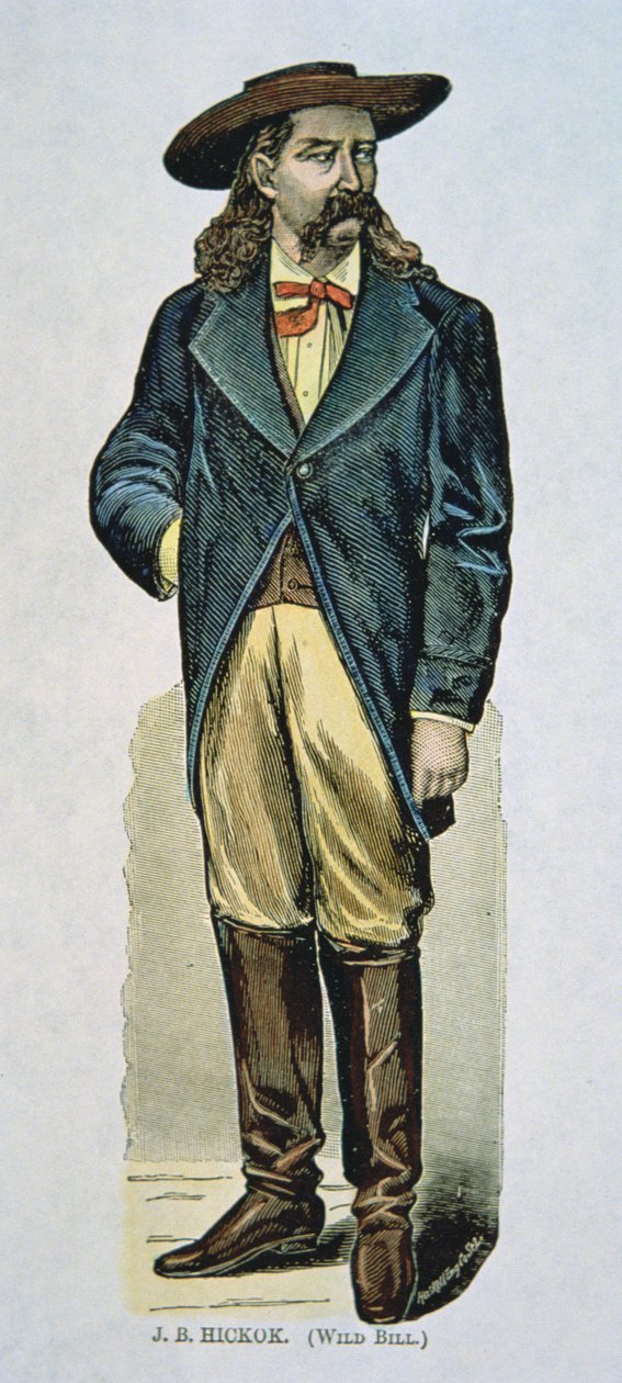 'वाइल्ड बिल' हिकॉक (1837-76) (रंगीन वुडकट) द्वारा अमेरिकी स्कूल