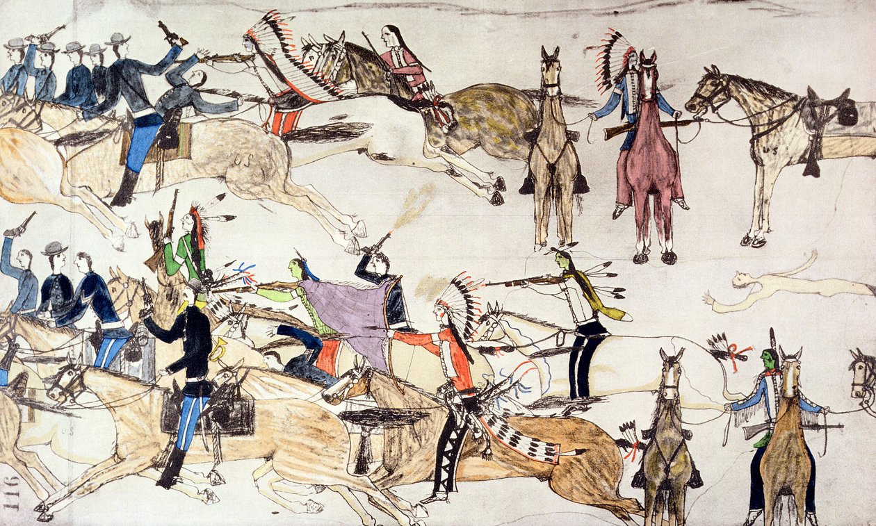लिटिल बिगहॉर्न, मोंटाना, संयुक्त राज्य अमेरिका की लड़ाई, 25-26 जून 1876 c1900 द्वारा अमोस बुरा दिल भैंस
