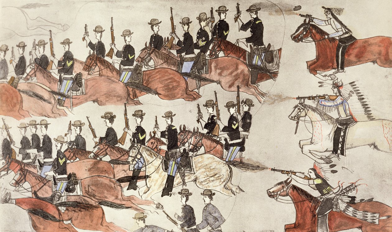 लिटिल बिगहॉर्न, मोंटाना, संयुक्त राज्य अमेरिका की लड़ाई, 25-26 जून 1876 c1900 द्वारा अमोस बुरा दिल भैंस