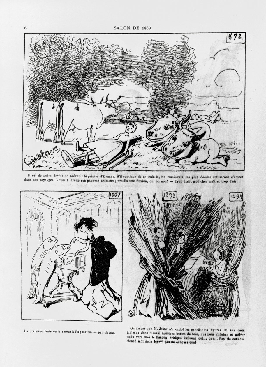 पत्रिका &39;ला पैरोडी&39; नंबर 1, 4 जून, 1869 से फ्रांसीसी कलाकारों, कोर्टबेट, गयूम और जुंडट के कार्य द्वारा एंड्रयू गिल
