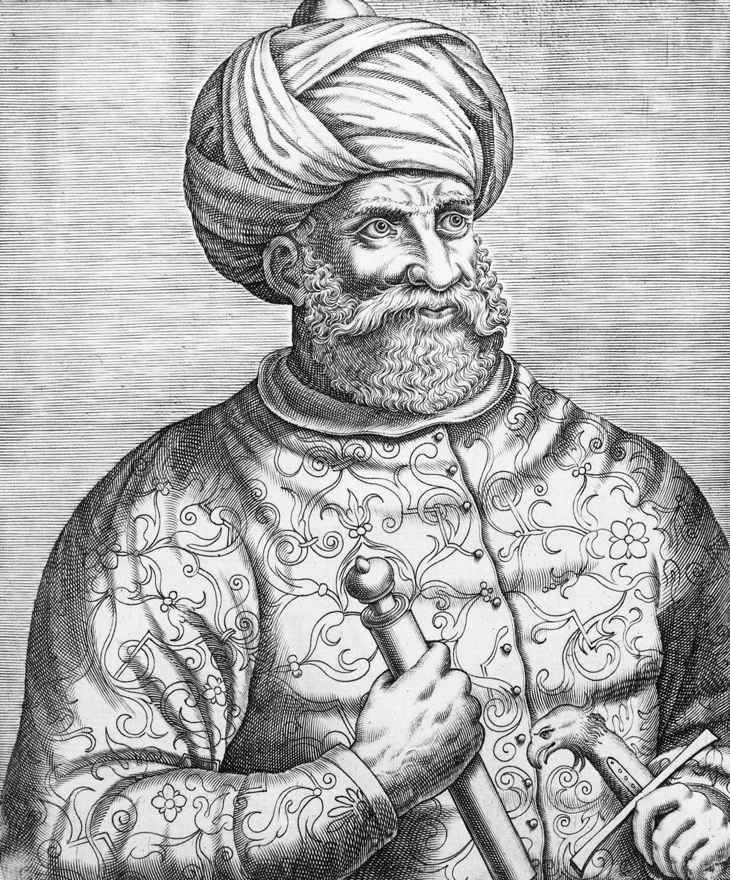 बारब्रोसा, 1584 में आंद्रे दवेट के &39;ट्रू पर्ट्स एंड लाइव्स ऑफ इलस्ट्रेटेड मेन&39; से दृष्टांत द्वारा आंद्रे तिवेट
