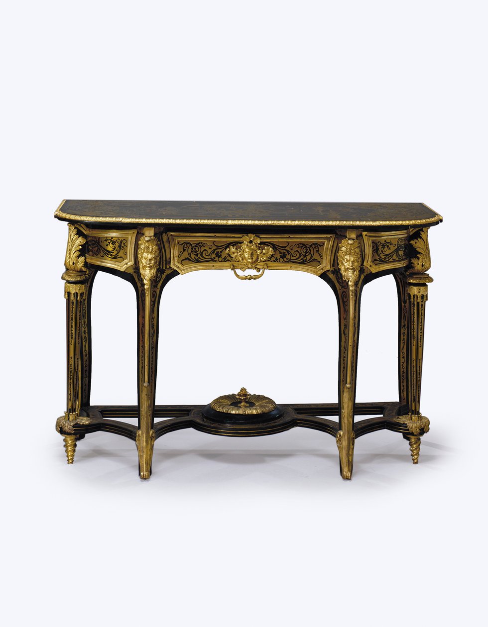 ऑरमोलु-माउंटेड ब्राउन टेरोसिसेल पियर टेबल, c.1710 (ऑरमोलु, ब्रास जड़ाऊ, टार्चोसेल् और लेदर) की एक जोड़ी (360580 भी देखें) द्वारा आंद्रे चार्ल्स (Attr। To) Boulle