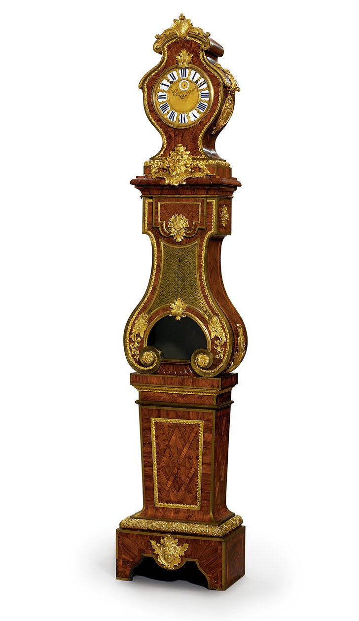 रेगेंस क्वार्टर स्ट्राइकिंग रेगुलेटर, थ्रोट द्वारा आंदोलन, c.1720 (ormolu घुड़सवार, Boulle पीतल inlaid ब्लू-टिंटेड हॉर्न एंड किंगवुड) (देखें 469018) द्वारा आंद्रे चार्ल्स (Attr। To) Boulle