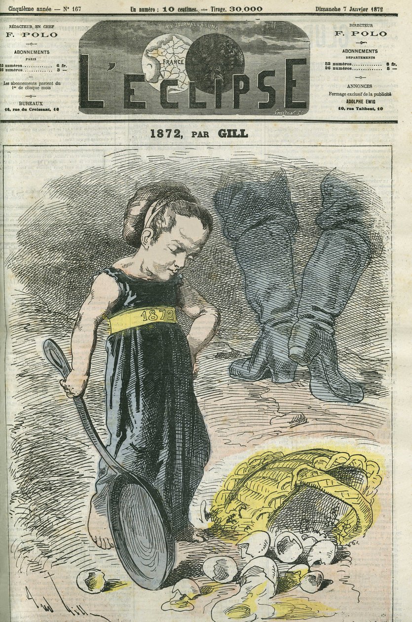 1872, एक छोटी लड़की अपनी दरारों की टोकरी को देखती है। गिल द्वारा "" L'Eclipse" में कवर, जनवरी ७ द्वारा एंड्रयू गिल