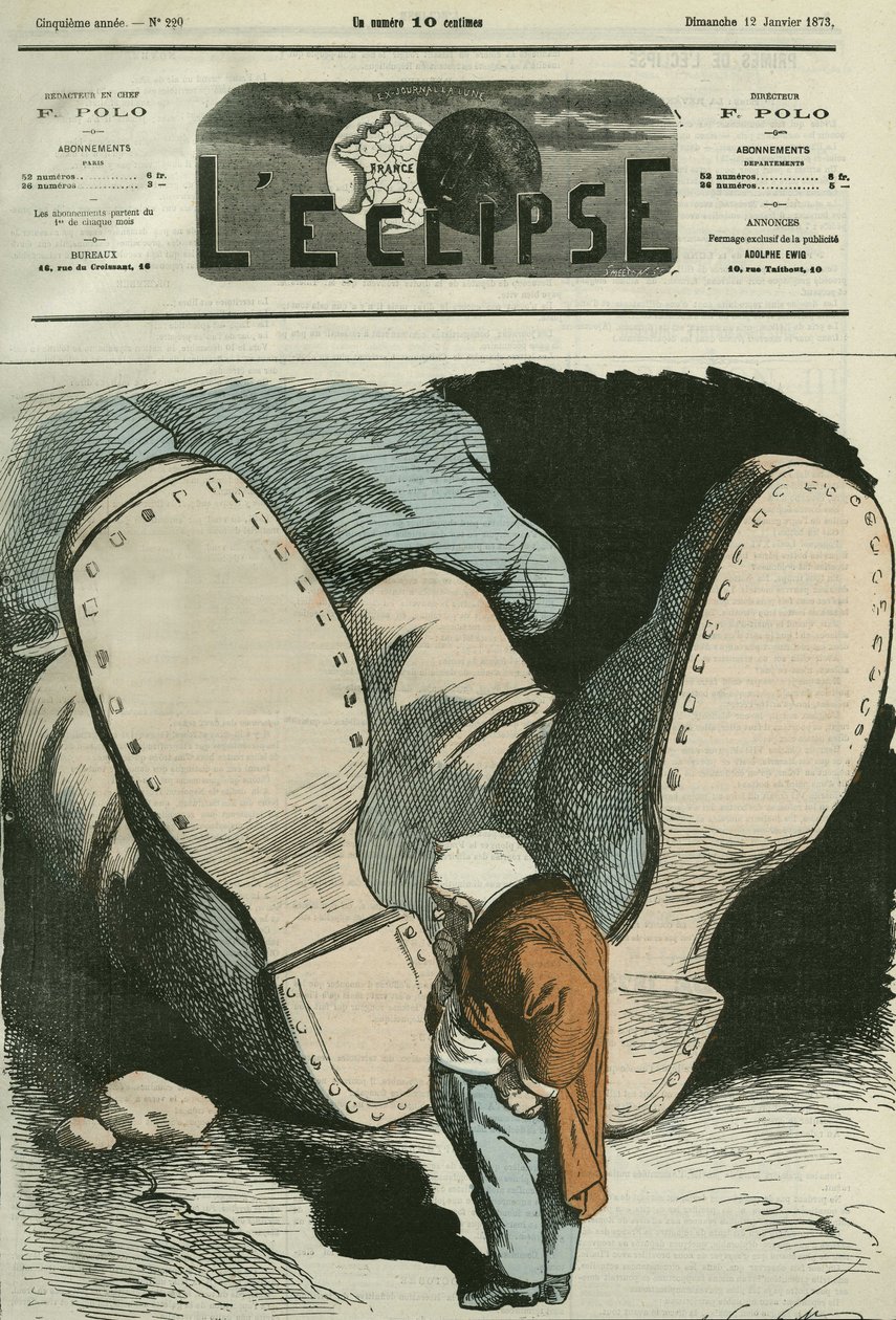 एडोल्फ थियर्स (1797-1877), फ्रांसीसी राजनेता। गिल द्वारा "" L'Eclipse" में कवर, जनवरी 12 द्वारा एंड्रयू गिल