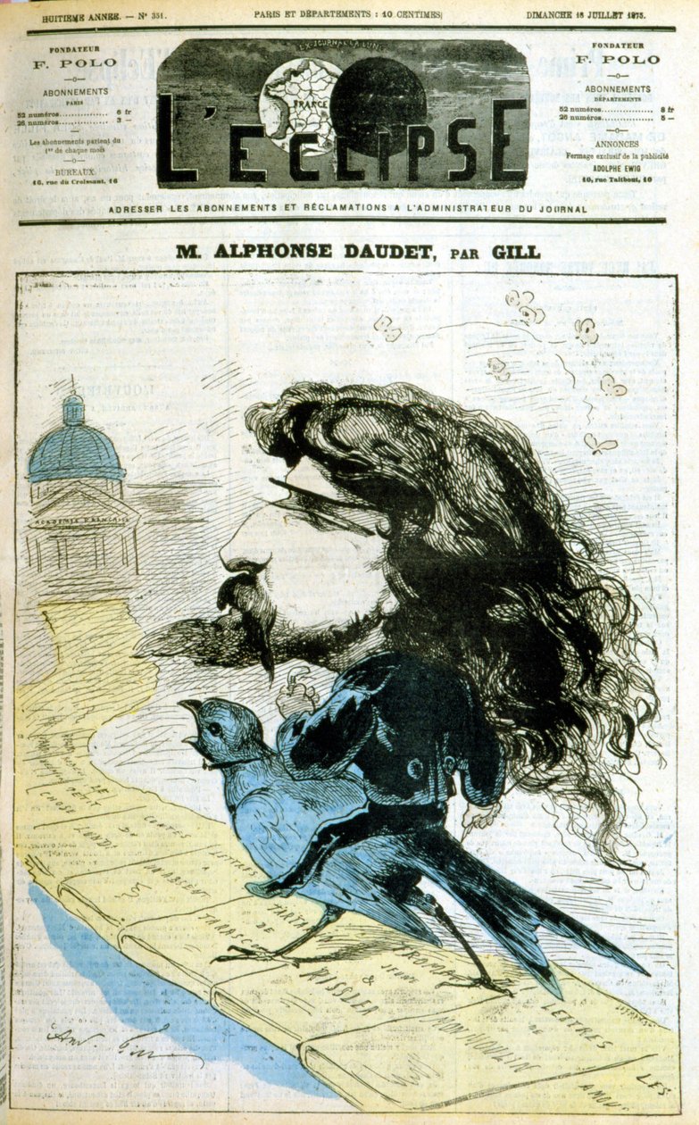 18/07/1875 के "" L'Eclipse""" में गिल द्वारा अल्फोंस डौडेट और फ्रेंच अकादमी पर कार्टून - द्वारा एंड्रयू गिल