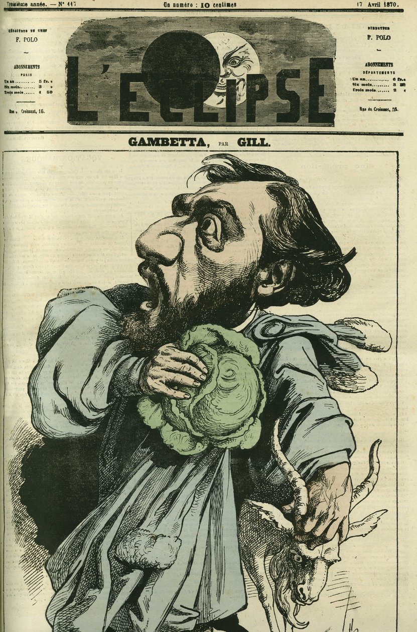 लियोन गैम्बेटा (1838-1882), फ्रांसीसी राजनीतिज्ञ। गिल द्वारा "" L'Eclipse" में कवर, अप्रैल १७ द्वारा एंड्रयू गिल