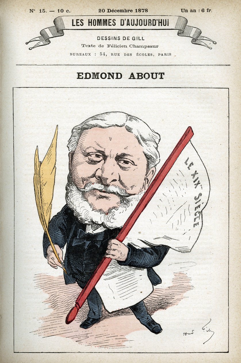 एडमंड का पोर्ट्रेट अबाउट (1828-1885), फ्रांसीसी उपन्यासकार, नाटककार और कला समीक्षक। गिल, पेरिस द्वारा कार्टून। द्वारा एंड्रयू गिल