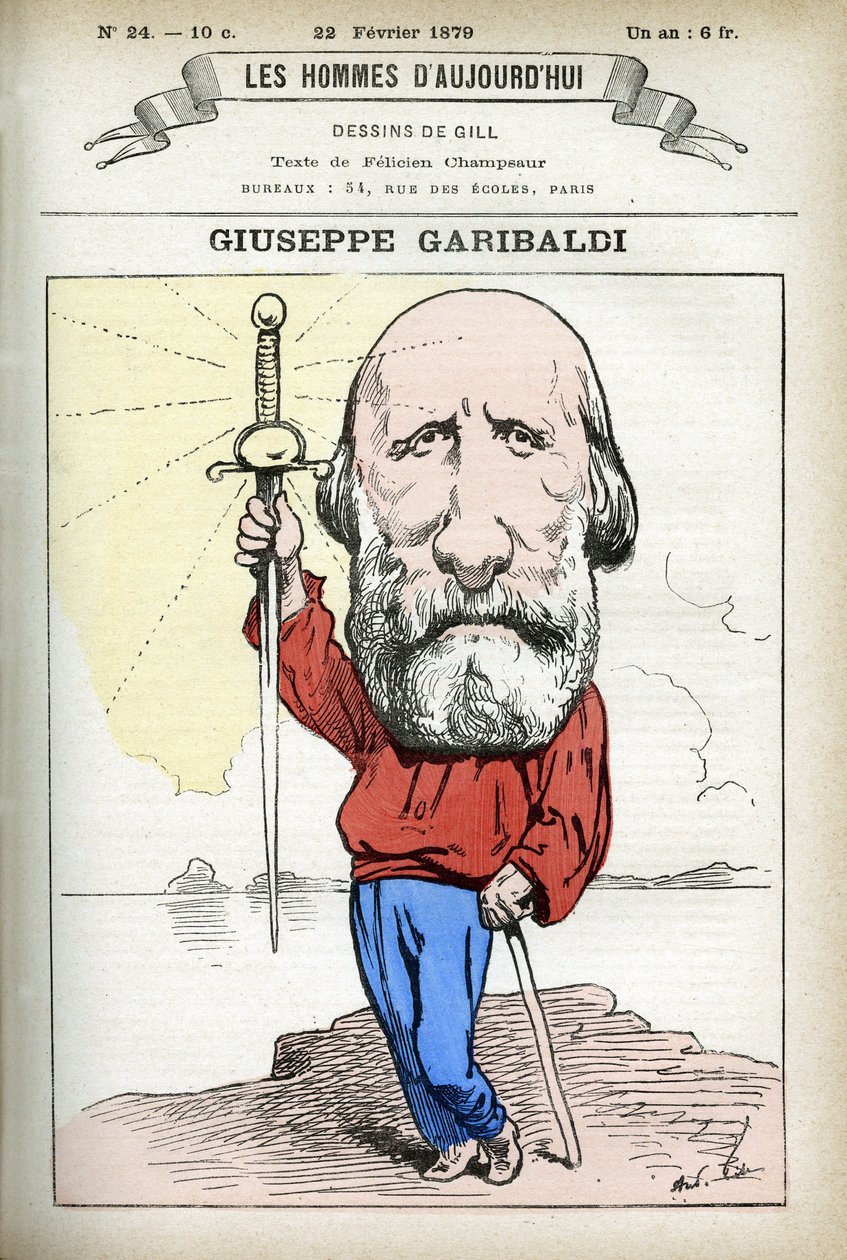 गुइसेपे गैरीबाल्डी का पोर्ट्रेट (1807-1882), इतालवी राजनीतिज्ञ। गिल द्वारा कार्टून, "लेस होमे डी'टुडे", पेरिस में द्वारा एंड्रयू गिल