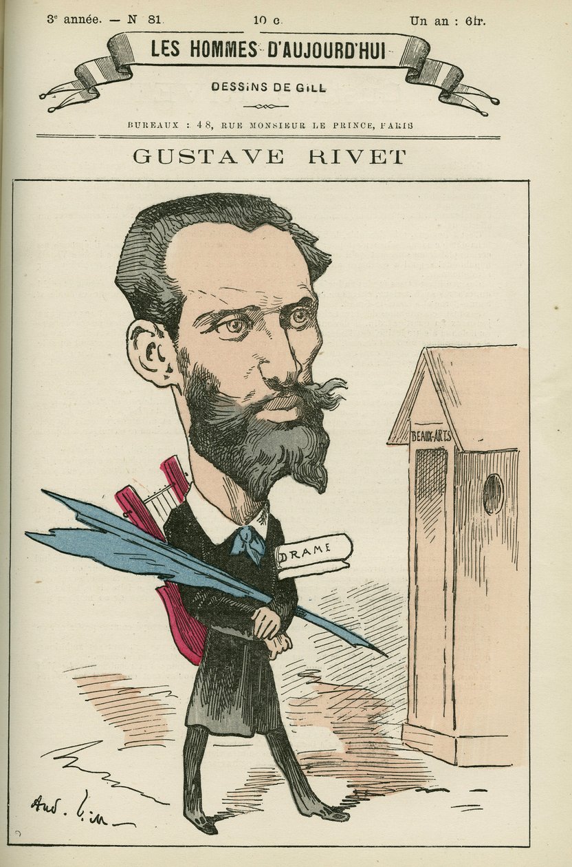 गुस्ताव रिवेट का पोर्ट्रेट (1848-1936), एक फ्रांसीसी दूत और राजनीतिज्ञ, वह 1903 से 1924 तक इसेरे के सीनेटर थे। गिल, पेरिस द्वारा कार्टून। द्वारा एंड्रयू गिल
