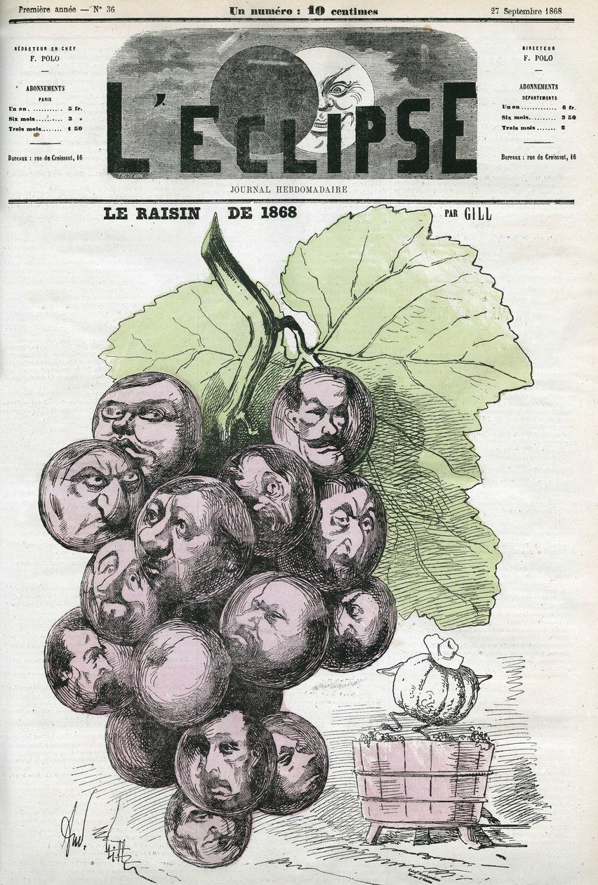 1868 का अंगूर, असाधारण फसल का आह्वान। गिल द्वारा "" L'Eclipse" में कवर, 27 सितंबर द्वारा एंड्रयू गिल