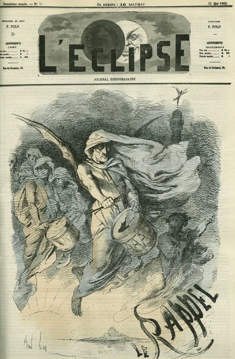 अनुस्मारक, पॉल महलिन द्वारा गीत का चित्रण (1838-1899)। गिल द्वारा "" L'Eclipse" में कवर, 30 मई द्वारा एंड्रयू गिल