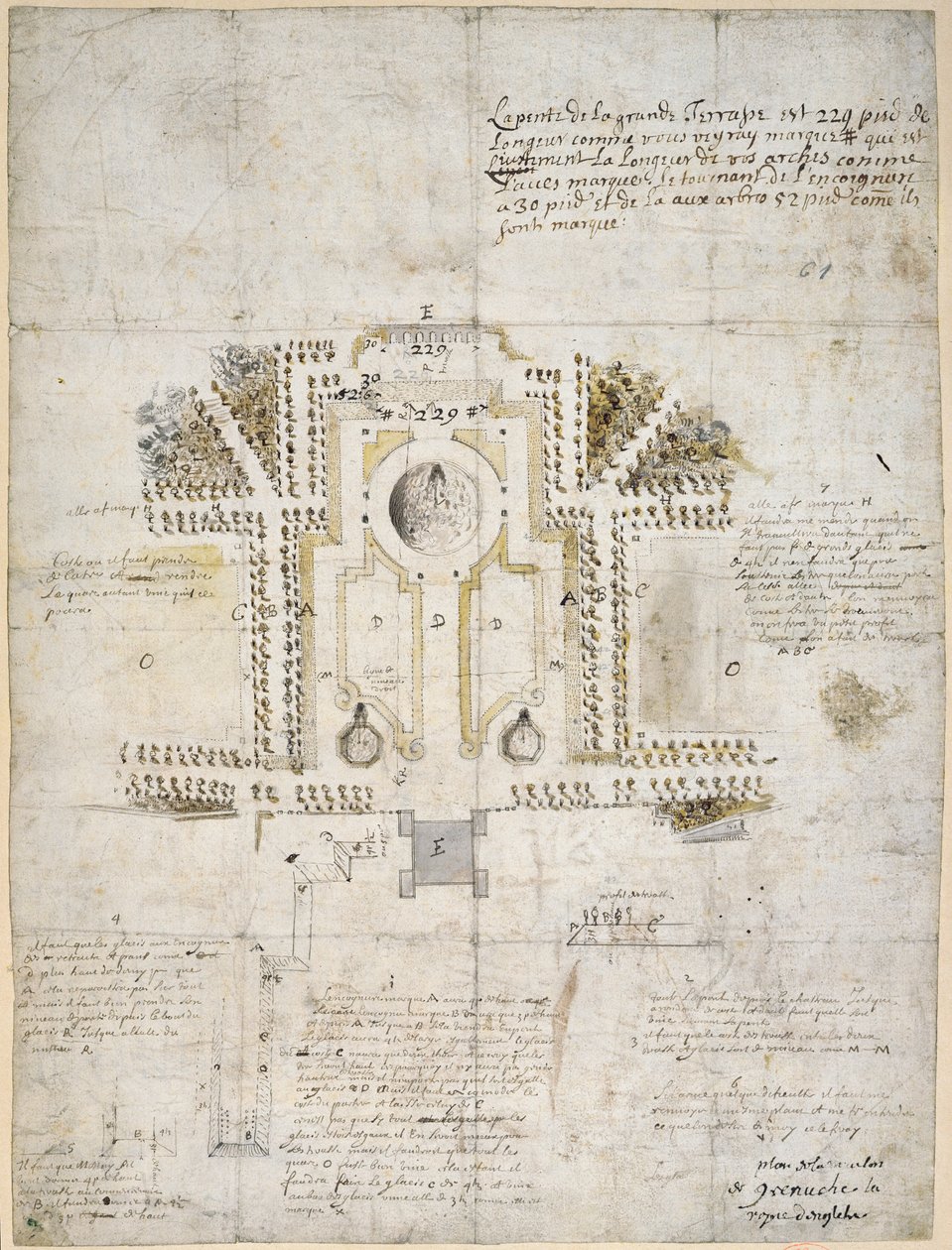 क्वीन्स हाउस, ग्रीनविच, 1662 (पेन, इंक इनड वाश) में गार्डन और पार्क को लैंडस्केप करने के लिए डिज़ाइन द्वारा आंद्रे ले नोट्रे