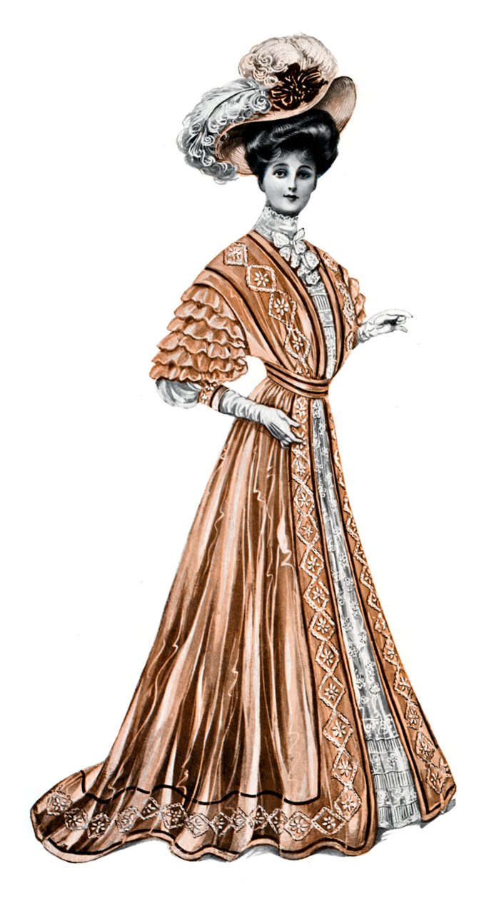 एक लंबी पोशाक और टोपी पहने महिला, 1908-1909। द्वारा आंद्रे और बेपहियों की गाड़ी