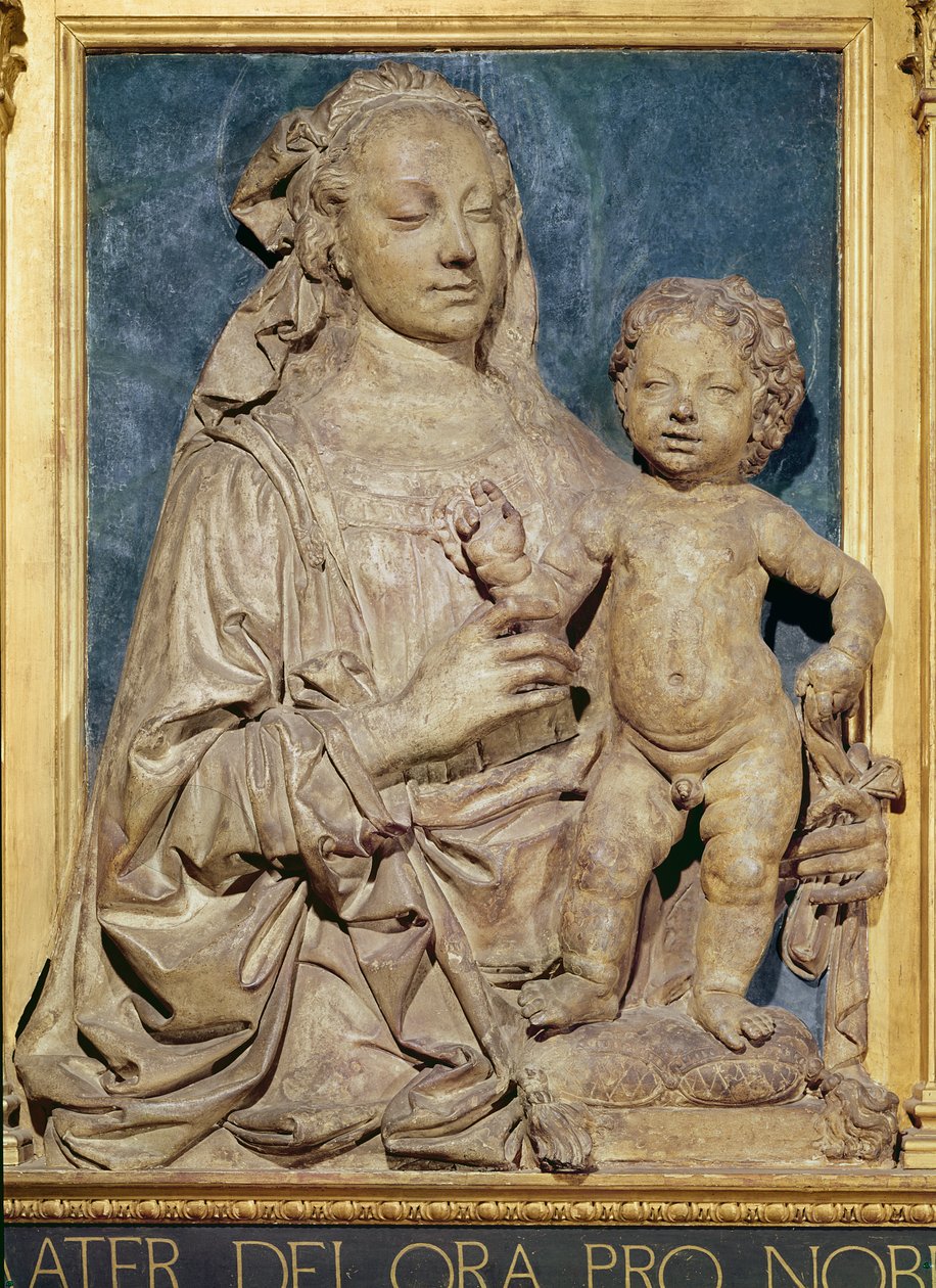 मैडोना एंड चाइल्ड, c.1470 (चमकता हुआ टेराकोटा) (79880 भी देखें) द्वारा एंड्रिया डेल वेरोकियो