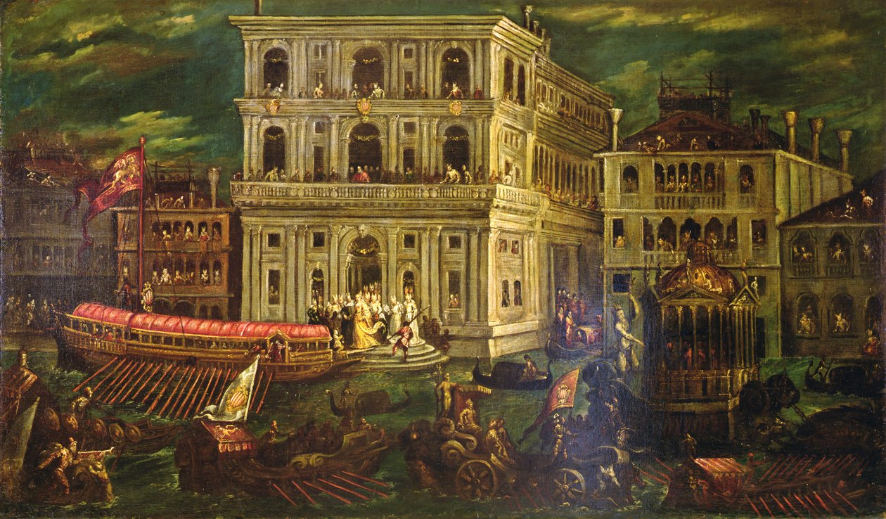 डोगरेसा मोरोसिना मोरोसिनी ग्रिमनी का आरोहण 4 मई 1597, वेनिस, c.1600 (कैनवास पर तेल) द्वारा एंड्रिया) विसेंटिनो