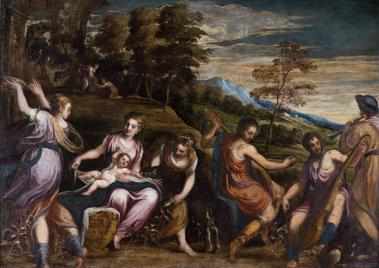 L'enfance de Jupiter - ज्यूपिटर पर शियावोन, एंड्रिया का बचपन (सीए. 1520-1582)। कैनवास पर तेल, आकार: 211x292, सीए 1530-1536, निजी संग्रह द्वारा एंड्रिया शियावोन