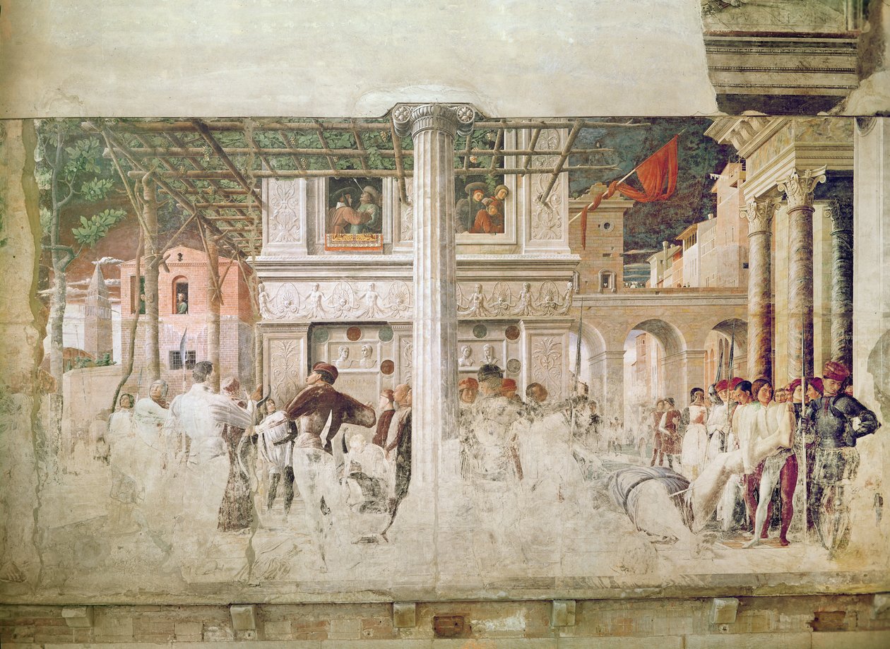 सेंट क्रिस्टोफर की शहादत और उनके शरीर की गति (बहाली से पहले), c.1450-56 द्वारा एंड्रिया मेंटेग्ना
