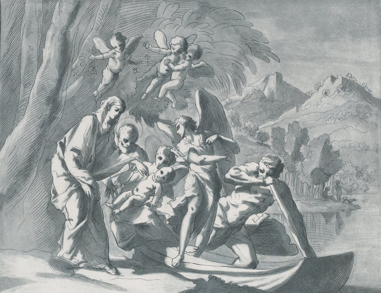 मिस्र में उड़ान पर आराम, 1740-71। द्वारा एंड्रिया स्केशियाटी