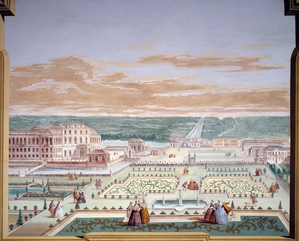 विला पिसानी, स्ट्रा, वेनेटो में एंड्रिया उरबानी (1711-1798) द्वारा एक विला और काल्पनिक उद्यान, फ्रेस्को का परिप्रेक्ष्य चित्रण। इटली द्वारा एंड्रिया उर्बानी