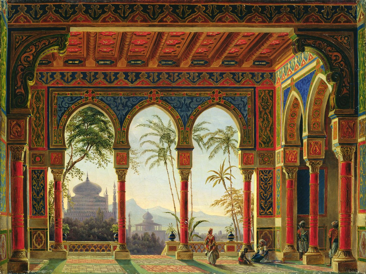 एम। ग्लिंका, 1842 द्वारा ओपेरा &39;रुसलान और ल्यूडमिला&39; के लिए स्टेज डिजाइन द्वारा एंड्रियास लियोनहार्ड रोलर